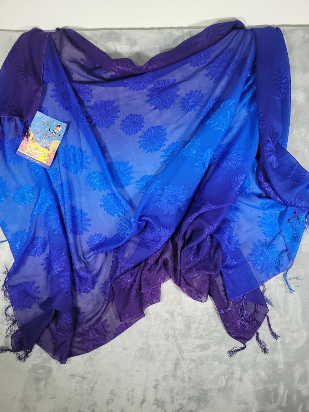 Beach Wrap Pool Body Scarf Beautiful Colorful Rima Purple Blue Fringe 44 x 72"